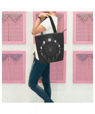 Tote Bag Golden Moon Phases Mystical Canvas Zippered Tote Handbag for Women with 2 Interior Pockets $11.50 Totes