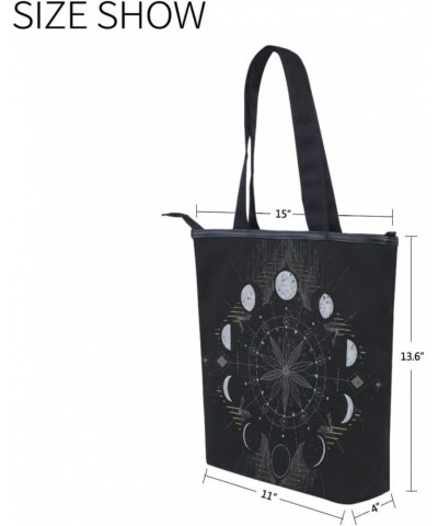 Tote Bag Golden Moon Phases Mystical Canvas Zippered Tote Handbag for Women with 2 Interior Pockets $11.50 Totes