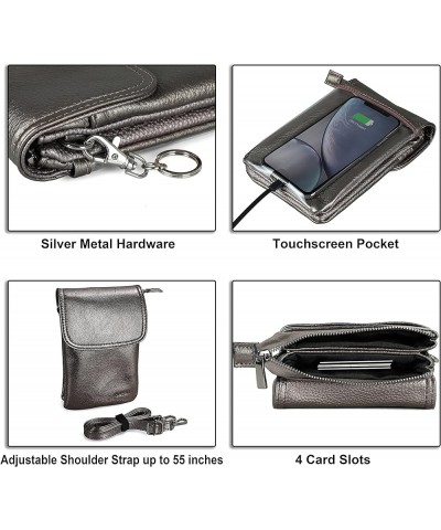 Genuine Leather Small Cell Phone Crossbody Bag Purses for Women Cross Body, Silver Zipper Touchscreen-metallic Bronze Pewter ...