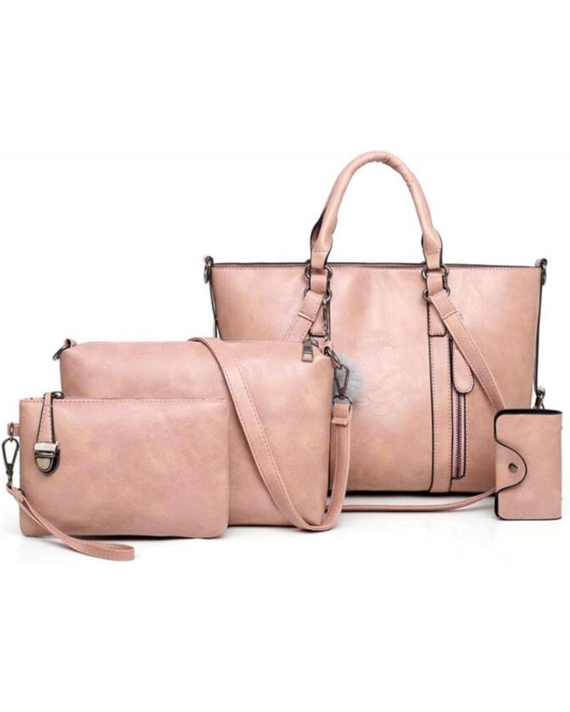 PU Leather Tote Hobo for Women Shoulder Crossbody Bags Elegant 4pcs Satchel Clutches Wallets Pink $23.31 Totes