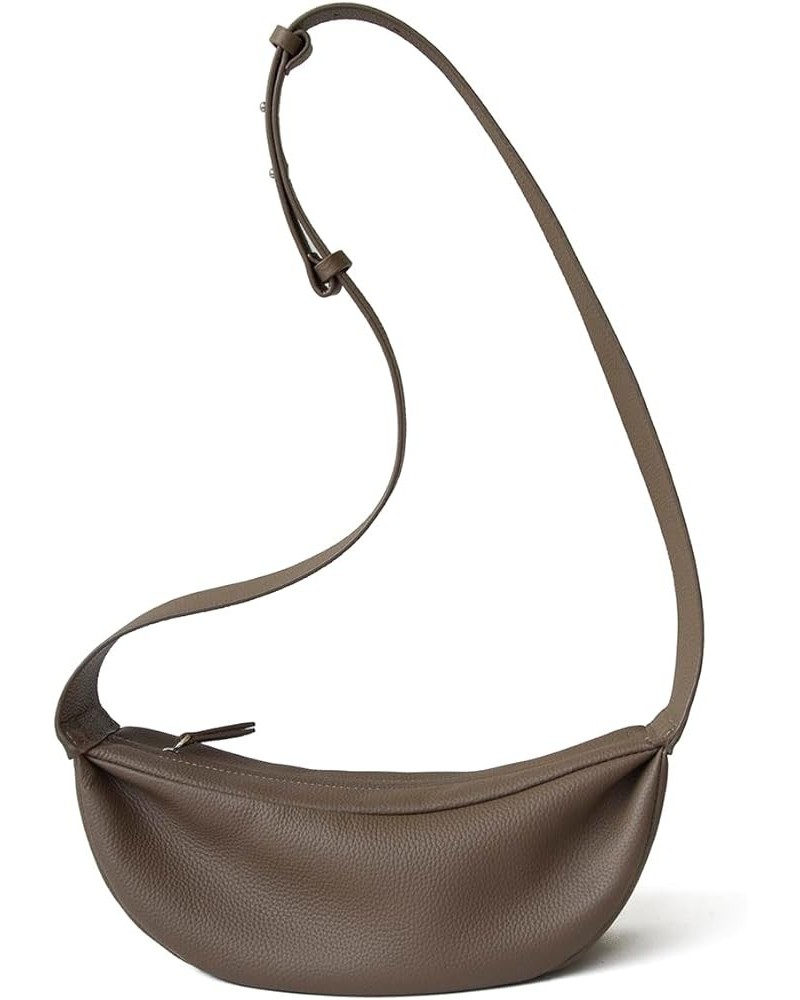 Genuine Leather Sling Bags Crossbody Women, Minimalist Style Casual Chest Bags with Wide Strap Taupe $29.72 Hobo Bags