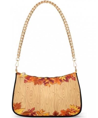 Autumn Maple Leaves Wood Shoulder Bag for Women Hobo Bags Small Chain Shoulder Bags Clutch Handbag Tote Crossbody Bag Purse w...