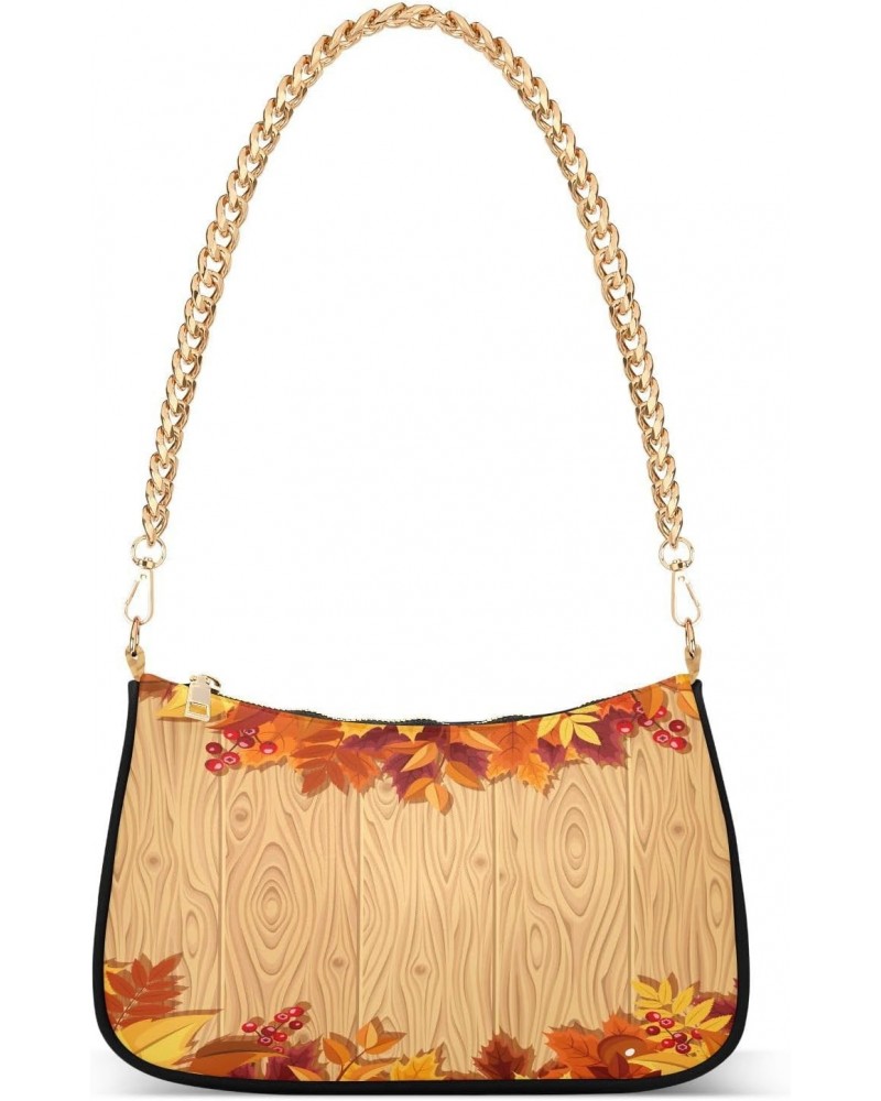 Autumn Maple Leaves Wood Shoulder Bag for Women Hobo Bags Small Chain Shoulder Bags Clutch Handbag Tote Crossbody Bag Purse w...