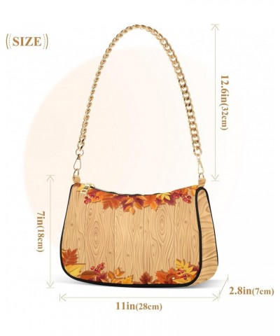 Autumn Maple Leaves Wood Shoulder Bag for Women Hobo Bags Small Chain Shoulder Bags Clutch Handbag Tote Crossbody Bag Purse w...