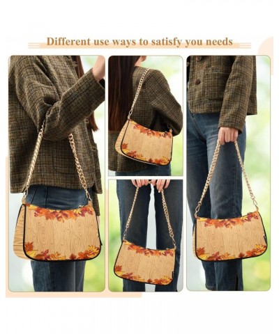 Autumn Maple Leaves Wood Shoulder Bag for Women Hobo Bags Small Chain Shoulder Bags Clutch Handbag Tote Crossbody Bag Purse w...