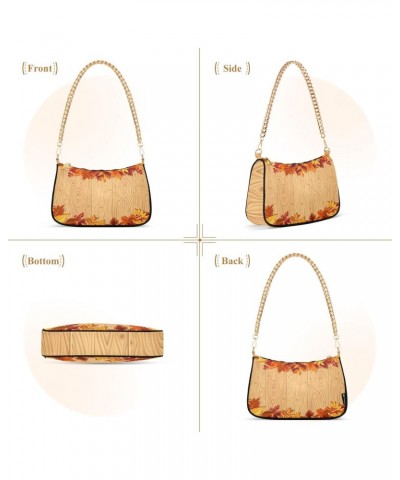 Autumn Maple Leaves Wood Shoulder Bag for Women Hobo Bags Small Chain Shoulder Bags Clutch Handbag Tote Crossbody Bag Purse w...