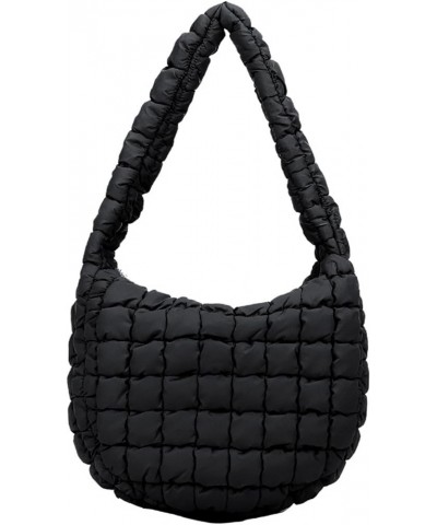 Quilted Tote Bag, Puffer Bag For Women Lightweight Padding Shoulder Bag Puffy Purse Hobo Bag Handbag with Zip Black $17.39 Totes