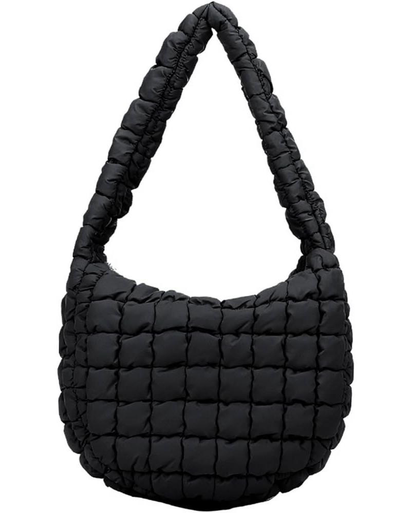 Quilted Tote Bag, Puffer Bag For Women Lightweight Padding Shoulder Bag Puffy Purse Hobo Bag Handbag with Zip Black $17.39 Totes