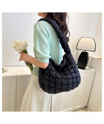 Quilted Tote Bag, Puffer Bag For Women Lightweight Padding Shoulder Bag Puffy Purse Hobo Bag Handbag with Zip Black $17.39 Totes