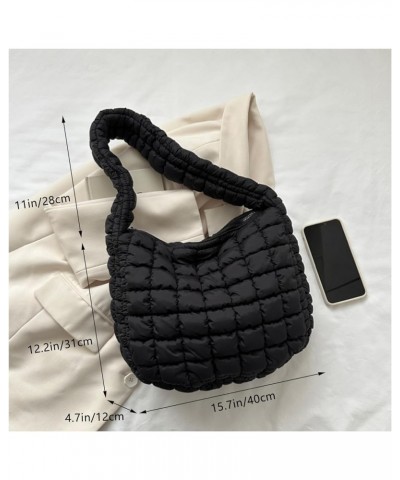 Quilted Tote Bag, Puffer Bag For Women Lightweight Padding Shoulder Bag Puffy Purse Hobo Bag Handbag with Zip Black $17.39 Totes