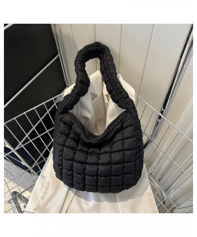 Quilted Tote Bag, Puffer Bag For Women Lightweight Padding Shoulder Bag Puffy Purse Hobo Bag Handbag with Zip Black $17.39 Totes