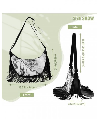 Black White Abstract Marble Fringe Bag for Women Cross Body Bag Tassel Shoulder Bag Satchel $13.50 Crossbody Bags