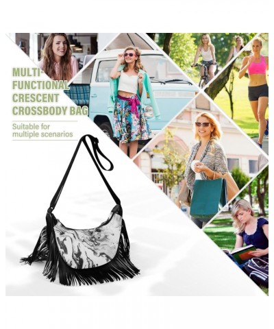 Black White Abstract Marble Fringe Bag for Women Cross Body Bag Tassel Shoulder Bag Satchel $13.50 Crossbody Bags