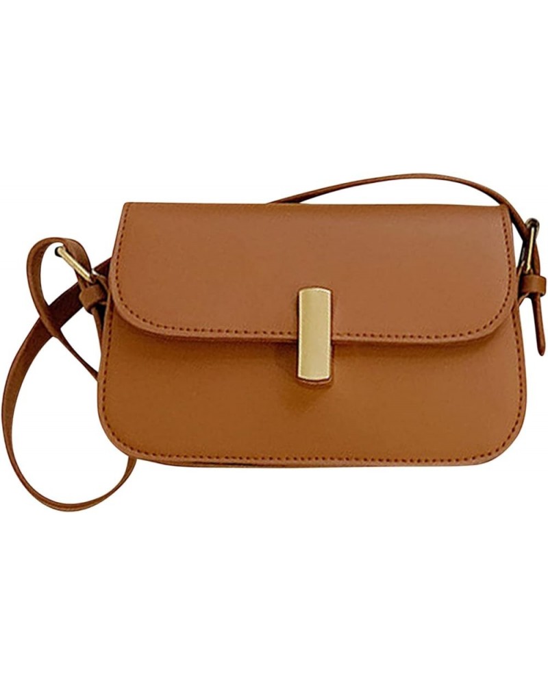 Women Shoulder Handbag Ladies Fashion Solid Color Leather Metal Buckle Adjustable Shoulder Strap Messenger Bag Brown $12.60 S...