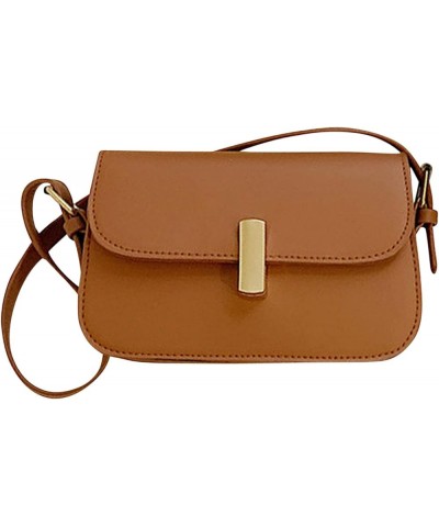 Women Shoulder Handbag Ladies Fashion Solid Color Leather Metal Buckle Adjustable Shoulder Strap Messenger Bag Brown $12.60 S...