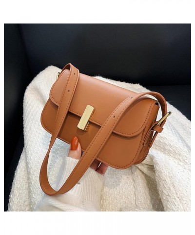 Women Shoulder Handbag Ladies Fashion Solid Color Leather Metal Buckle Adjustable Shoulder Strap Messenger Bag Brown $12.60 S...