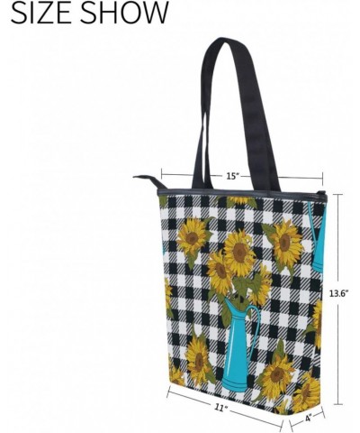 Tote Handbag for Women Tote Bag, Sunflower Buffalo Check Plaid Canvas + leather Shoulder Bag, Hobo bag, Satchel Purse(8ue0c) ...