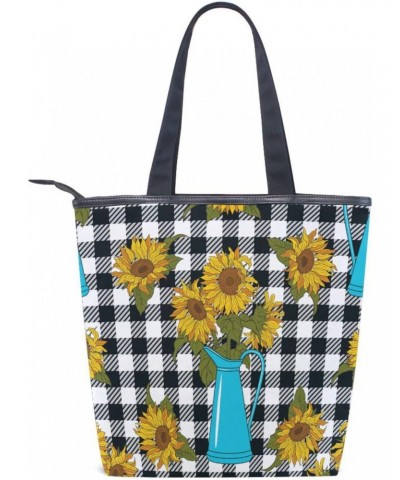 Tote Handbag for Women Tote Bag, Sunflower Buffalo Check Plaid Canvas + leather Shoulder Bag, Hobo bag, Satchel Purse(8ue0c) ...