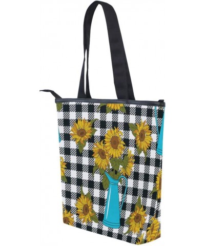 Tote Handbag for Women Tote Bag, Sunflower Buffalo Check Plaid Canvas + leather Shoulder Bag, Hobo bag, Satchel Purse(8ue0c) ...