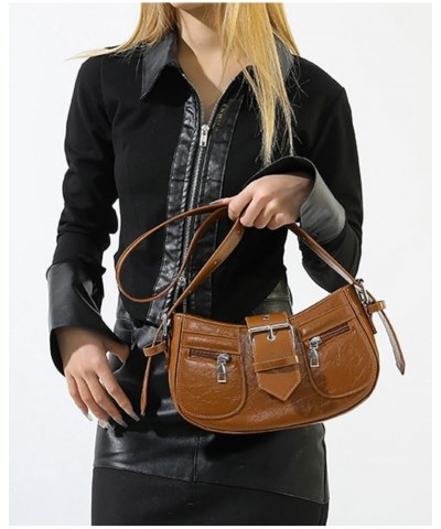 Women PU Leather Shoulder Bag Y2k Hobo Crossbody Bag Purse Trendy Small Tote Bag Sling Bag Brown $25.35 Totes