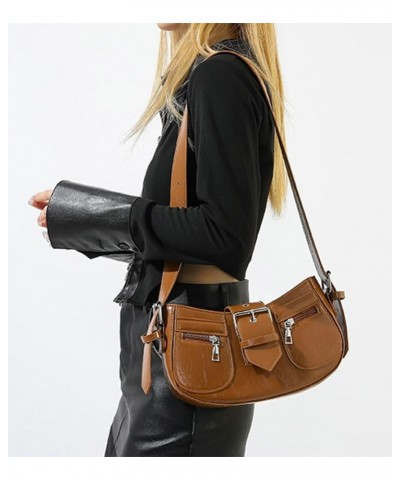 Women PU Leather Shoulder Bag Y2k Hobo Crossbody Bag Purse Trendy Small Tote Bag Sling Bag Brown $25.35 Totes