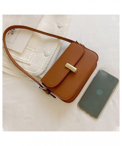 Women Shoulder Handbag Ladies Fashion Solid Color Leather Metal Buckle Adjustable Shoulder Strap Messenger Bag Brown $12.60 S...