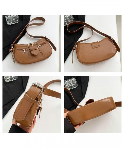 Women PU Leather Shoulder Bag Y2k Hobo Crossbody Bag Purse Trendy Small Tote Bag Sling Bag Brown $25.35 Totes