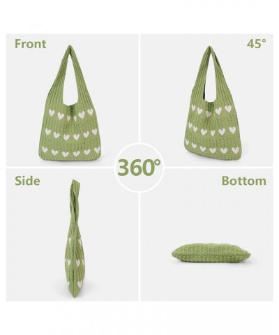 Women Knit Tote Bag Crochet Shoulder Bag Love Heart Pattern Beach Handbags Aesthetic Everyday Knitted Bag Green $22.70 Totes