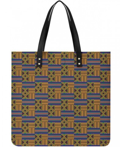 African Kente Tribal Print Tote Bag PU Leather Handbag Fashion Sling Bag Shoulder Purse Top Handle Handbags for Women $19.43 ...