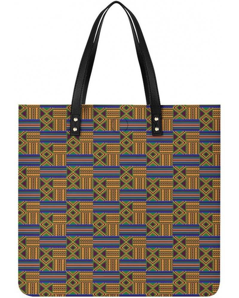 African Kente Tribal Print Tote Bag PU Leather Handbag Fashion Sling Bag Shoulder Purse Top Handle Handbags for Women $19.43 ...