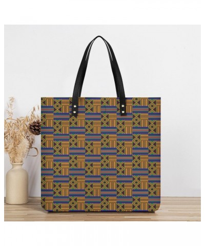 African Kente Tribal Print Tote Bag PU Leather Handbag Fashion Sling Bag Shoulder Purse Top Handle Handbags for Women $19.43 ...