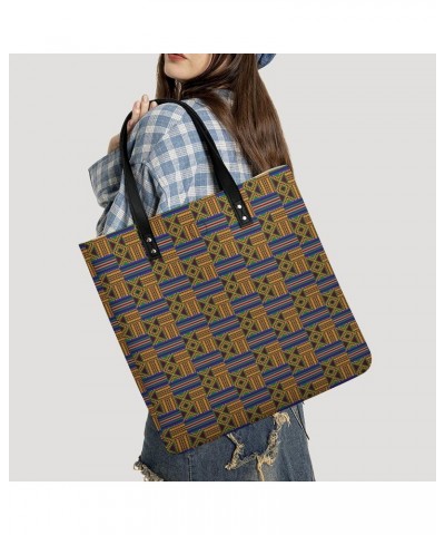 African Kente Tribal Print Tote Bag PU Leather Handbag Fashion Sling Bag Shoulder Purse Top Handle Handbags for Women $19.43 ...