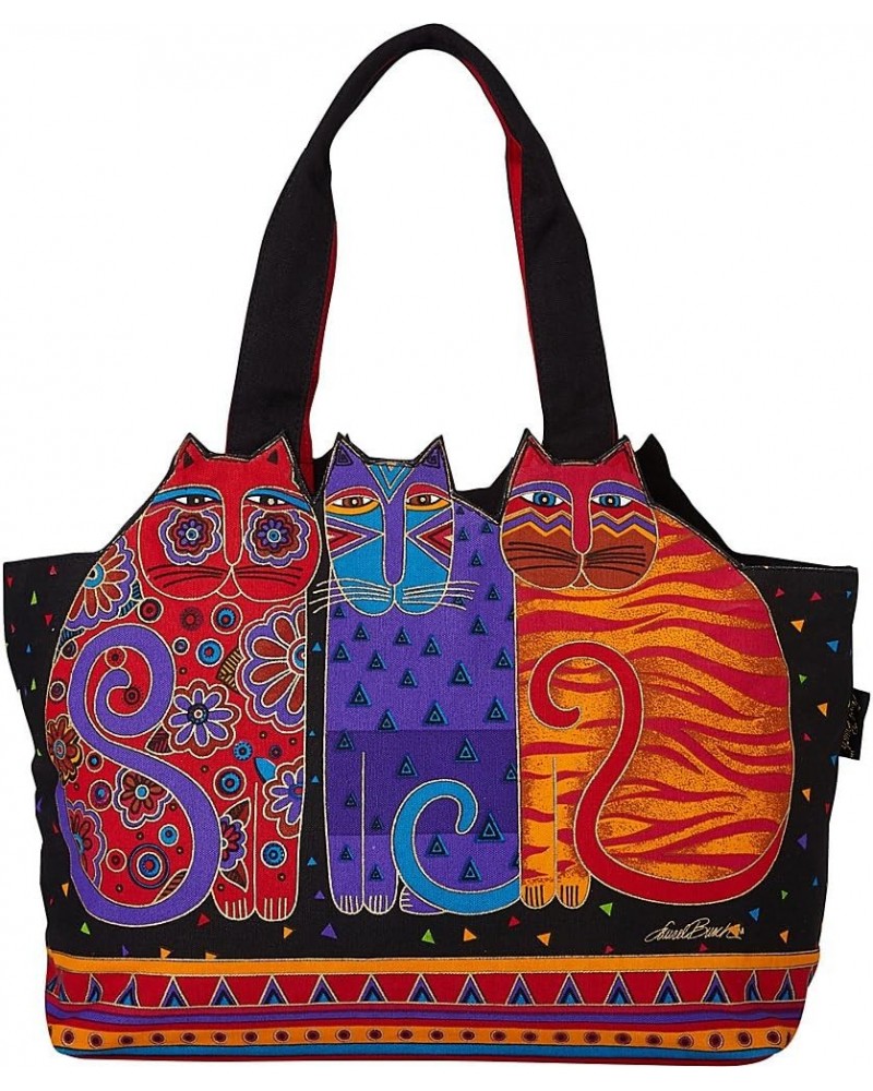 Feline Friends Cats Large Cutout Shoulder Black Tote $21.39 Totes