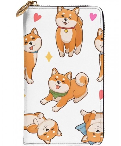 Cute Shiba Inu Dog Pattern Leather Long Clutch Wallet : Comfortable, Lightweight,Fashion, Durable 7.48 X 4.13 in, Black, One ...