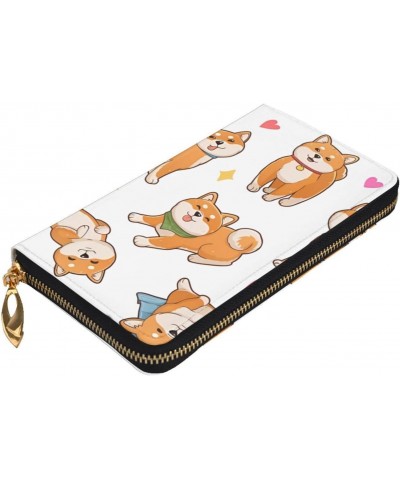 Cute Shiba Inu Dog Pattern Leather Long Clutch Wallet : Comfortable, Lightweight,Fashion, Durable 7.48 X 4.13 in, Black, One ...