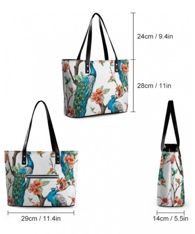 Womens Handbag Bird Peacock And Blossom Flowers Leather Tote Bag Top Handle Satchel Bags For Lady $14.35 Totes