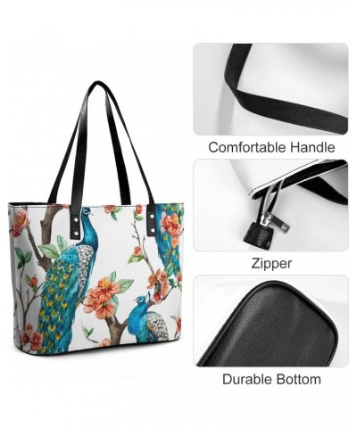 Womens Handbag Bird Peacock And Blossom Flowers Leather Tote Bag Top Handle Satchel Bags For Lady $14.35 Totes