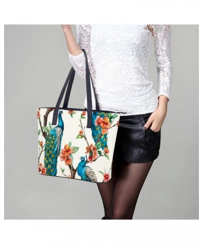 Womens Handbag Bird Peacock And Blossom Flowers Leather Tote Bag Top Handle Satchel Bags For Lady $14.35 Totes