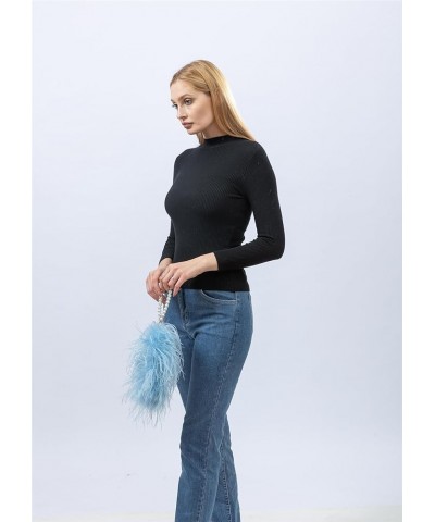 Women Ostrich Feather Clutch Mini Purse with Pearl Chain Small Handbag Furry Luxurious Party Black White Tip $18.06 Clutches