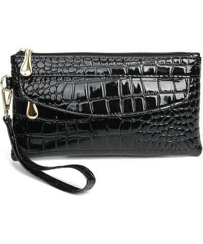 Fashion Clutch Wristlet Evening Bag Purse Wallet for Women Crocodile Pattern Leather Wristlet Casual Clutch Purse (Red) Black...