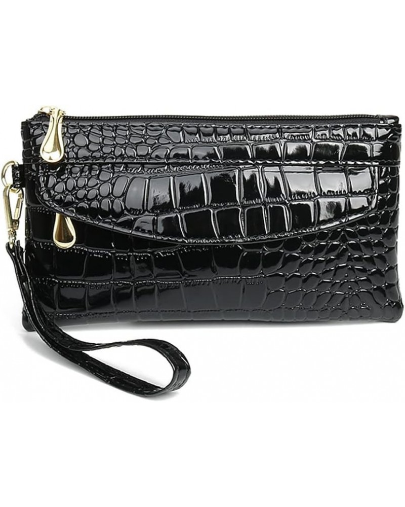 Fashion Clutch Wristlet Evening Bag Purse Wallet for Women Crocodile Pattern Leather Wristlet Casual Clutch Purse (Red) Black...