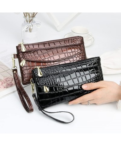 Fashion Clutch Wristlet Evening Bag Purse Wallet for Women Crocodile Pattern Leather Wristlet Casual Clutch Purse (Red) Black...