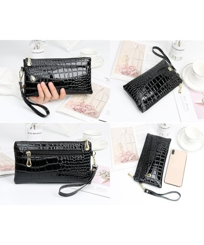 Fashion Clutch Wristlet Evening Bag Purse Wallet for Women Crocodile Pattern Leather Wristlet Casual Clutch Purse (Red) Black...