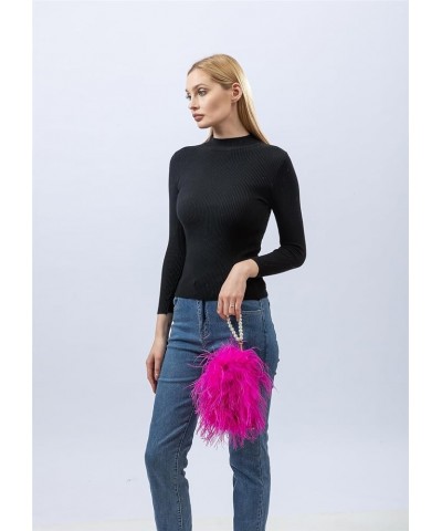 Women Ostrich Feather Clutch Mini Purse with Pearl Chain Small Handbag Furry Luxurious Party Black White Tip $18.06 Clutches