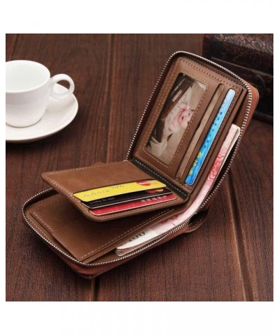 Men's wallet short Korean coin purse wallet multifunctional buckle dollar clip retro zipper wallet (Color : Zipper bag dark b...