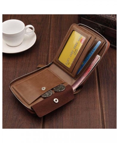 Men's wallet short Korean coin purse wallet multifunctional buckle dollar clip retro zipper wallet (Color : Zipper bag dark b...