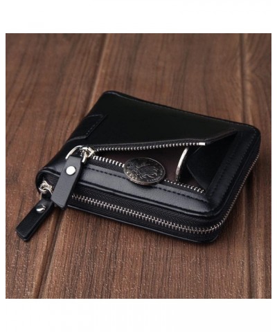 Men's wallet short Korean coin purse wallet multifunctional buckle dollar clip retro zipper wallet (Color : Zipper bag dark b...