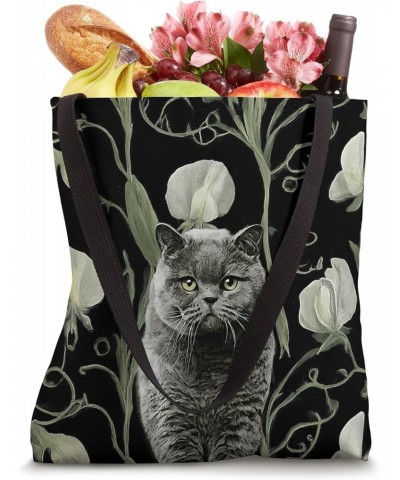 British Shorthair White Sweet Pea Flower Pattern Tote Bag $11.00 Totes