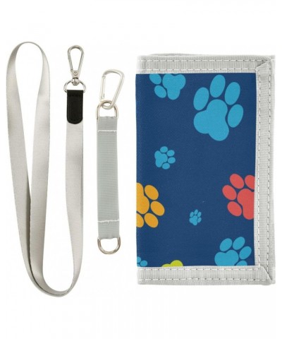 Color Paw Footprint Animal Pattern Trifold Wallet Fabric Wallet Small Nylon Wallet Card Wallet with Lanyard $9.17 Wallets