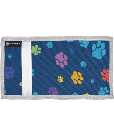 Color Paw Footprint Animal Pattern Trifold Wallet Fabric Wallet Small Nylon Wallet Card Wallet with Lanyard $9.17 Wallets